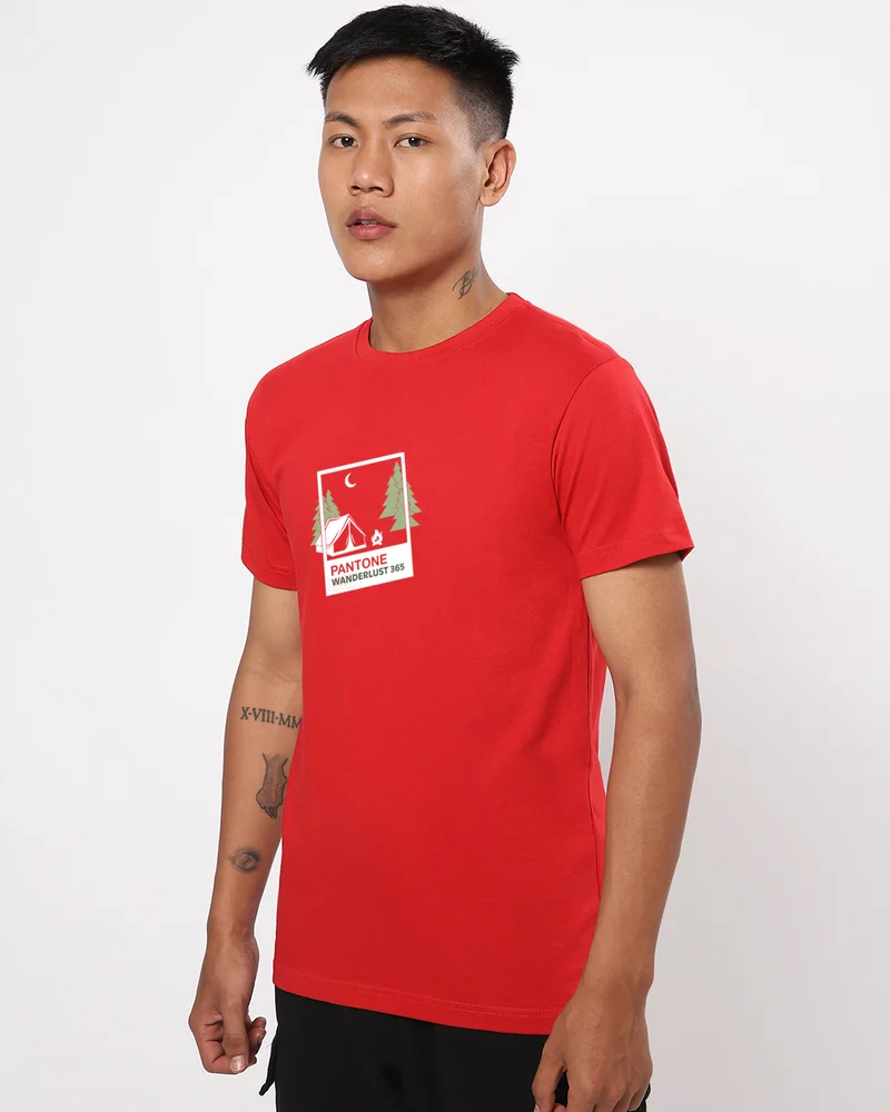 بيواكوف Men's Bold Red Wanderlust Graphic Printed T-shirt